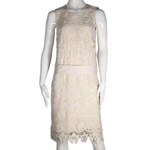 Riani Women's Ivory Cream US6 Small Knee-Length Dress Sheer Crochet Belted Dress